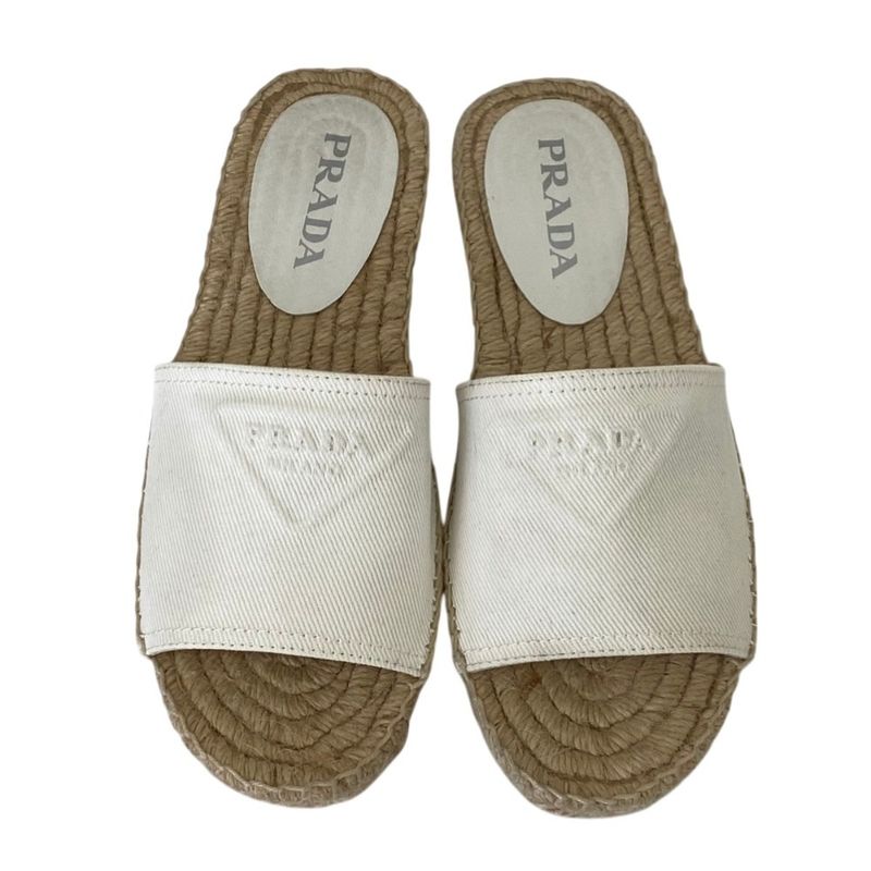 Prada Triangle Logo Espadrille Sandals 37 White