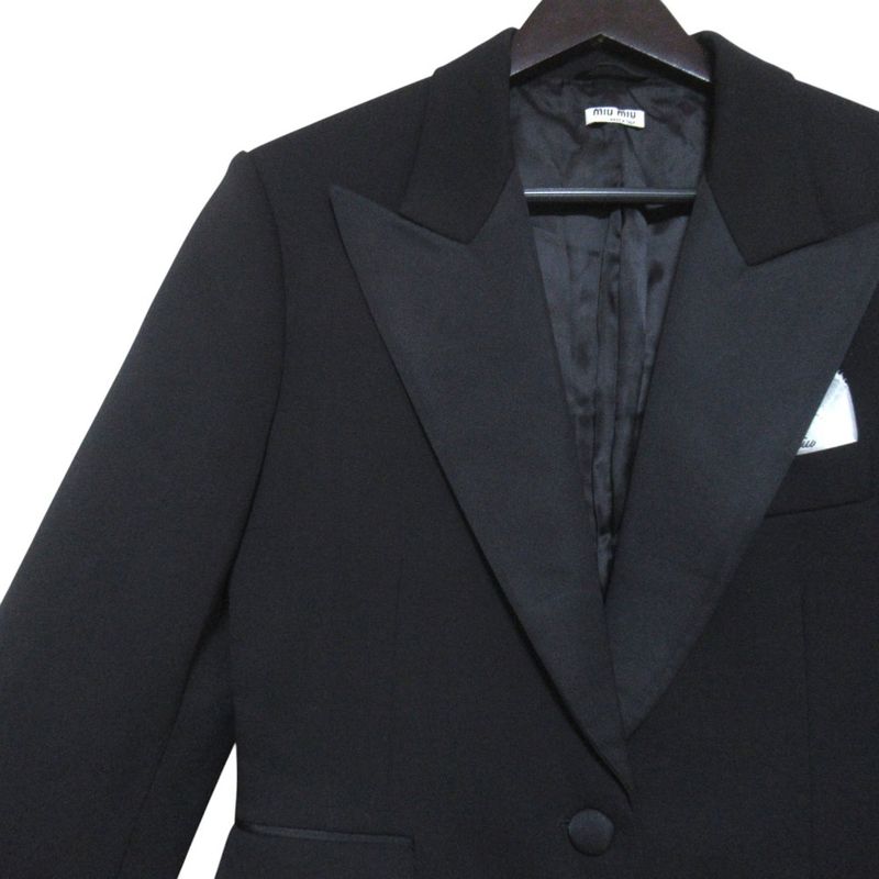 Miu Miu Miu Logo Pocket Chief Tuxedo Jacket 38 Black
