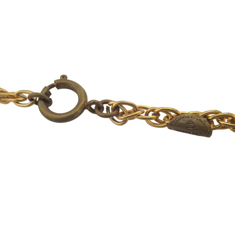 Chanel CC Logo Line Stone Chain Necklace Gold Plated