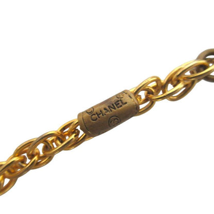 Chanel CC Logo Line Stone Chain Necklace Gold Plated