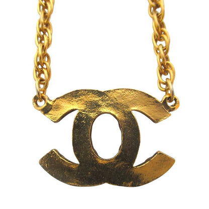 Chanel CC Logo Line Stone Chain Necklace Gold Plated