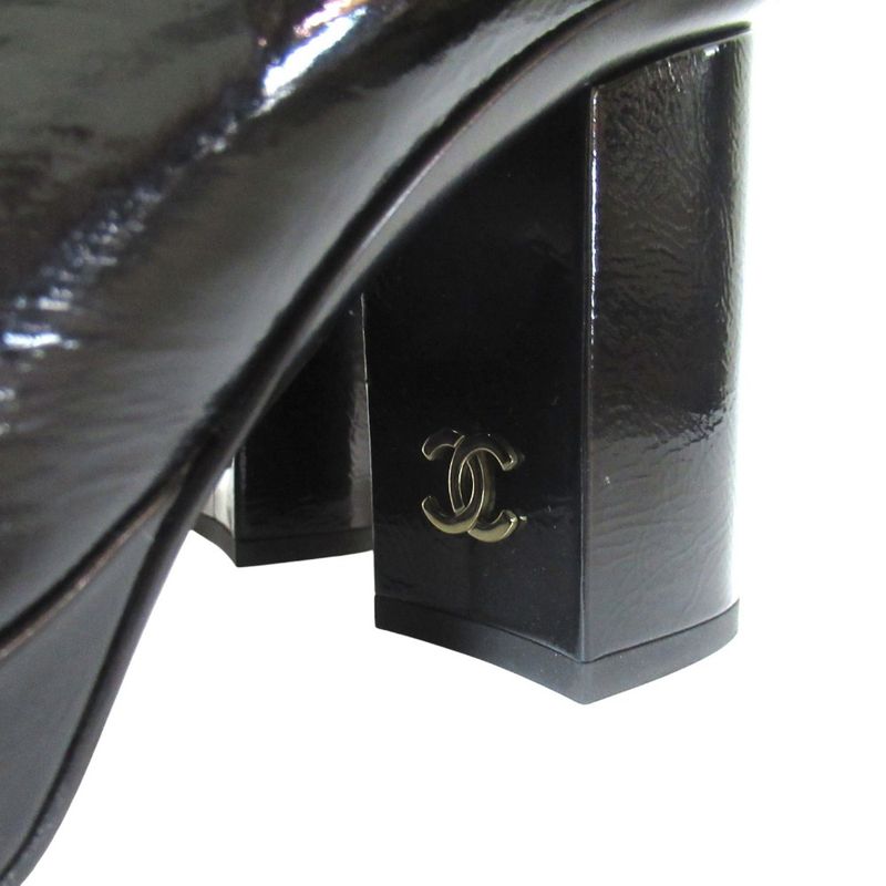 Chanel 23k CC Logo Patent Leather Short Boots Black