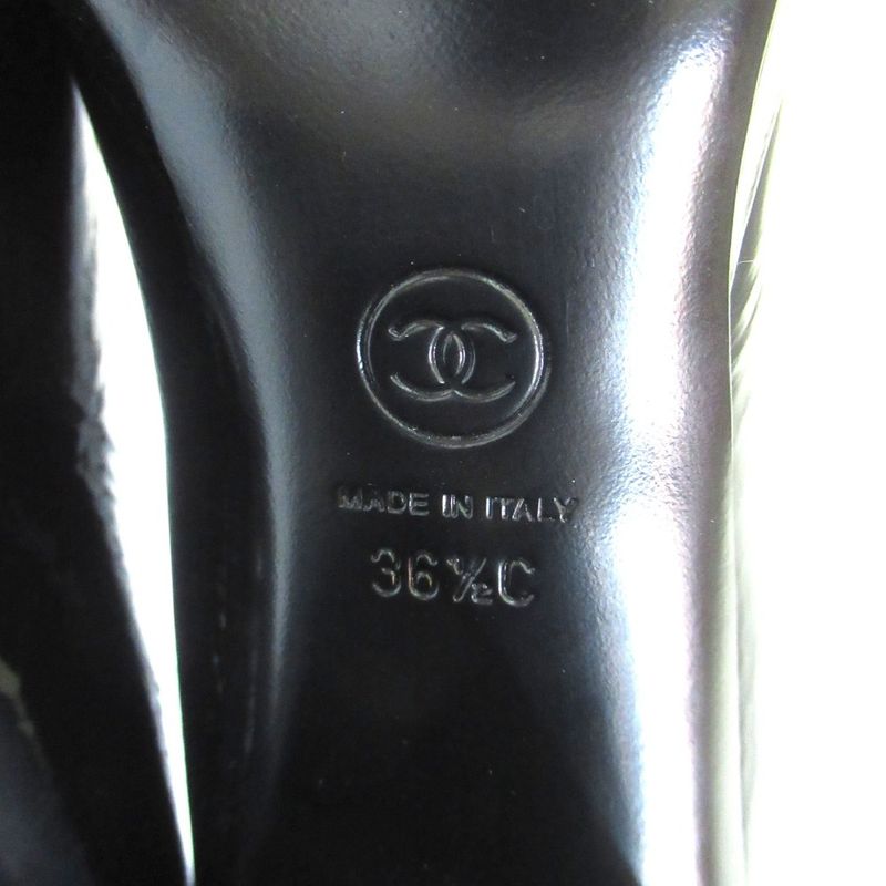 Chanel 23k CC Logo Patent Leather Short Boots Black