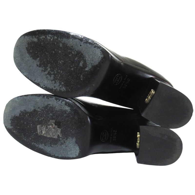 Chanel 23k CC Logo Patent Leather Short Boots Black