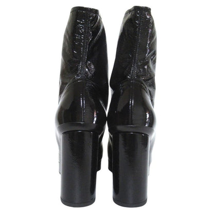 Chanel 23k CC Logo Patent Leather Short Boots Black