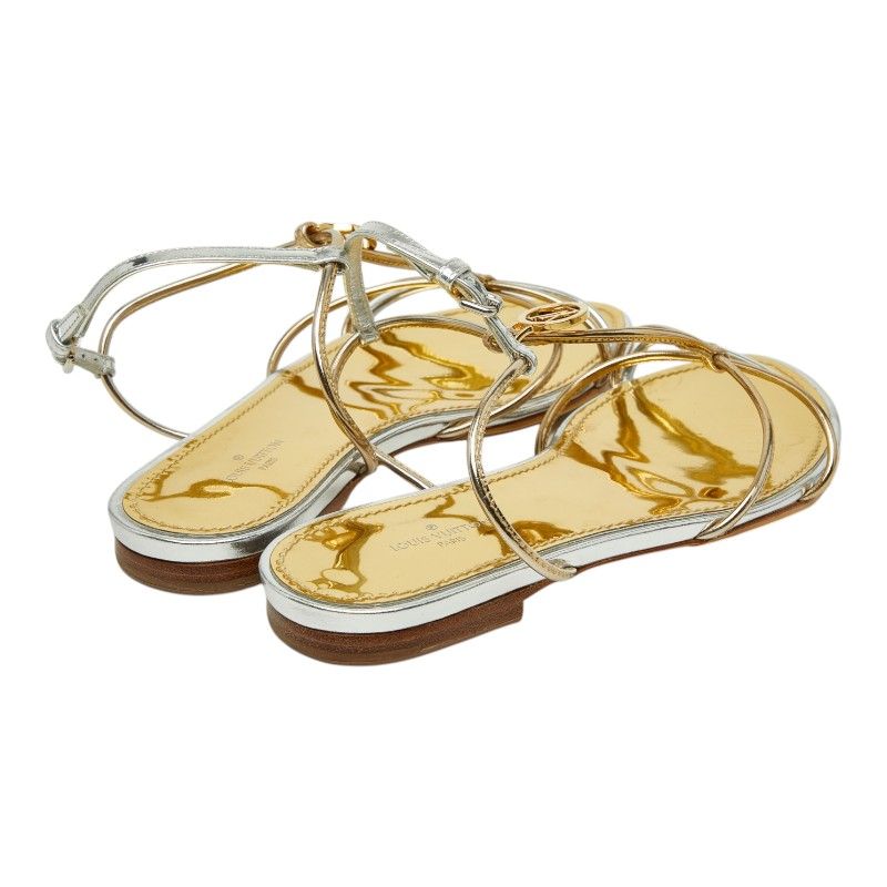 Louis Vuitton Flat Sandals 35 Silver Gold Patent Leather