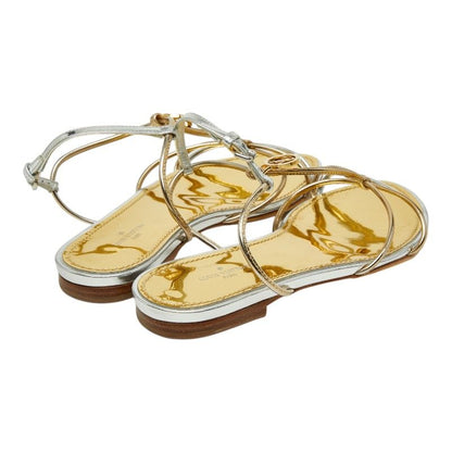 Louis Vuitton Flat Sandals 35 Silver Gold Patent Leather