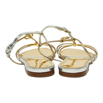 Louis Vuitton Flat Sandals 35 Silver Gold Patent Leather