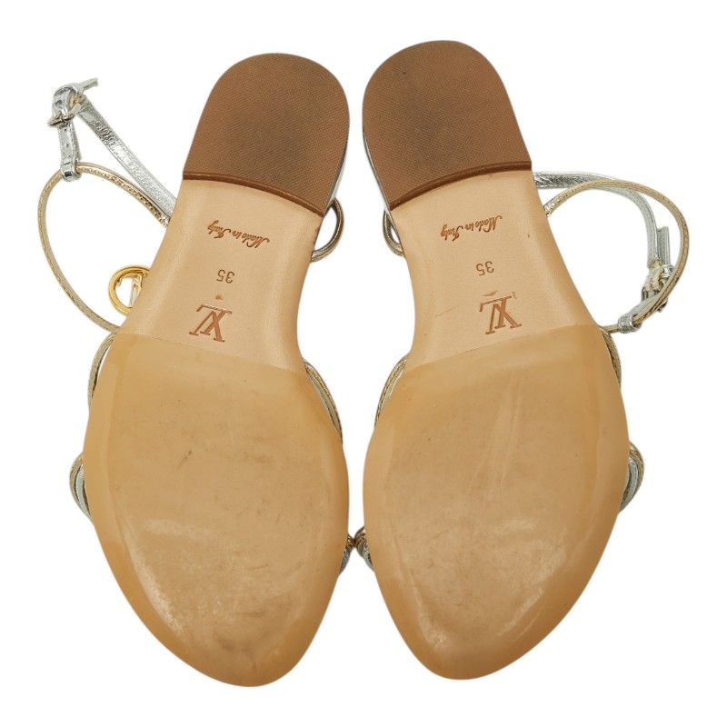 Louis Vuitton Flat Sandals 35 Silver Gold Patent Leather