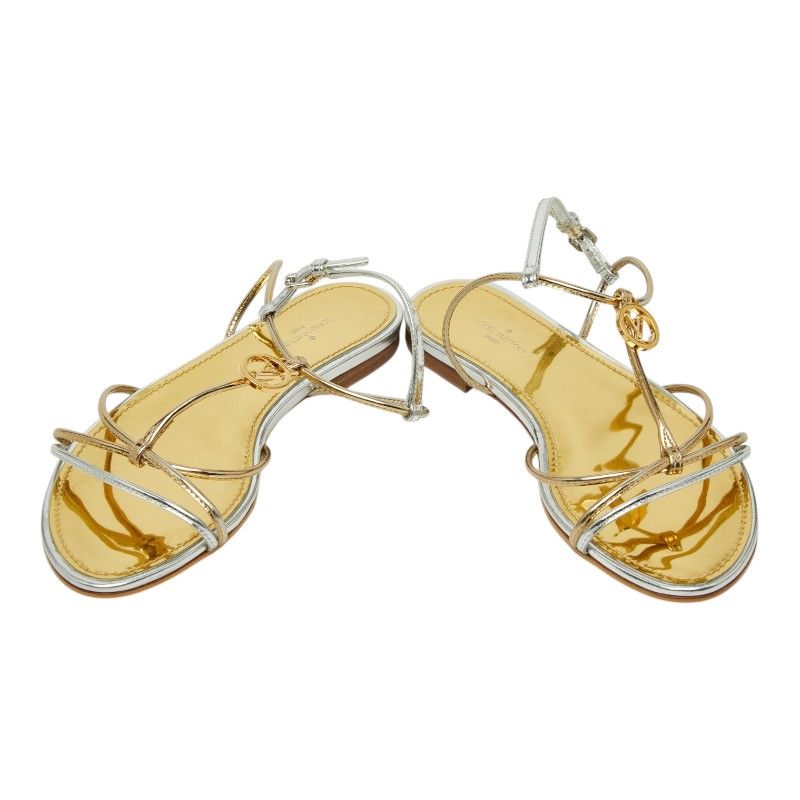Louis Vuitton Flat Sandals 35 Silver Gold Patent Leather
