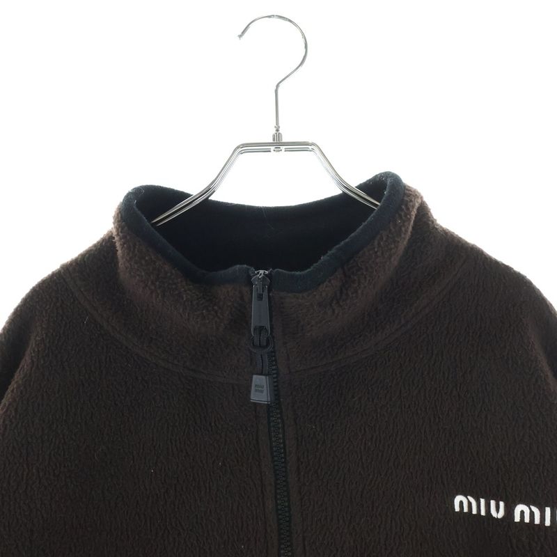 Miu Miu Logo Embroidery Drawstring Fleece Jacket Brown
