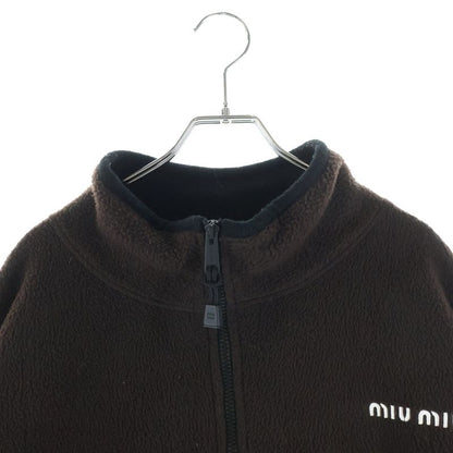 Miu Miu Logo Embroidery Drawstring Fleece Jacket Brown