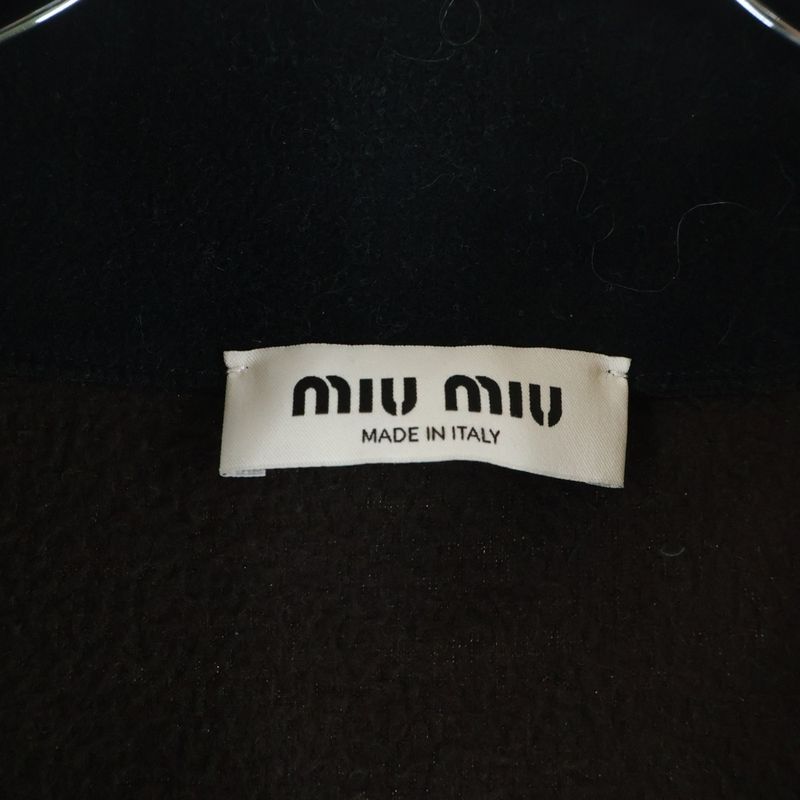 Miu Miu Logo Embroidery Drawstring Fleece Jacket Brown