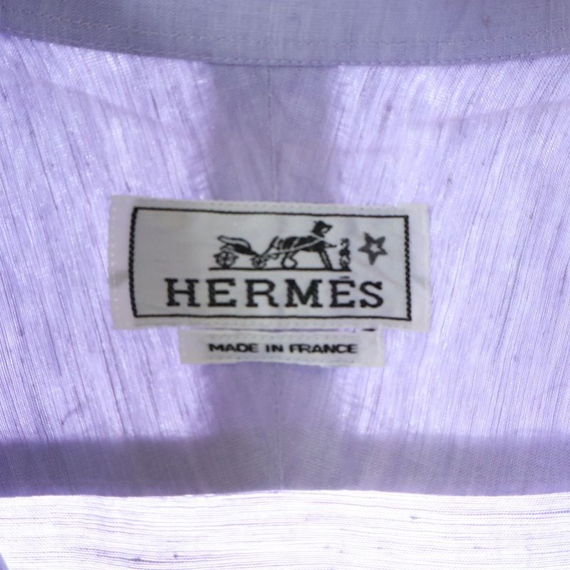 Hermes Linen Blend Long Sleeve Cotton Shirt Purple