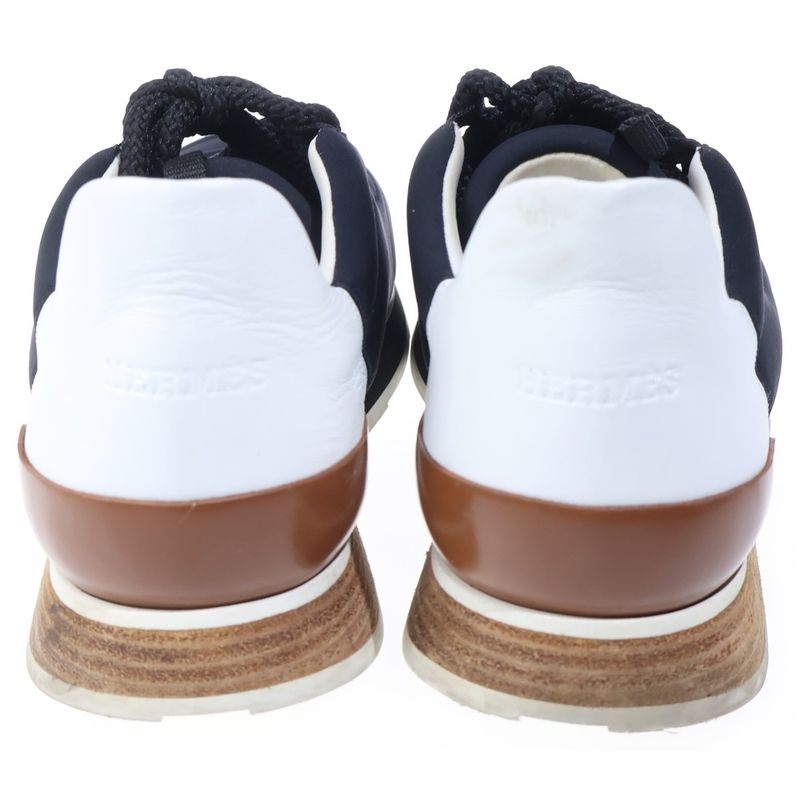 Hermes Miles Leather Cut Replacement Low Cut Sneakers Shoes Navy 40.5