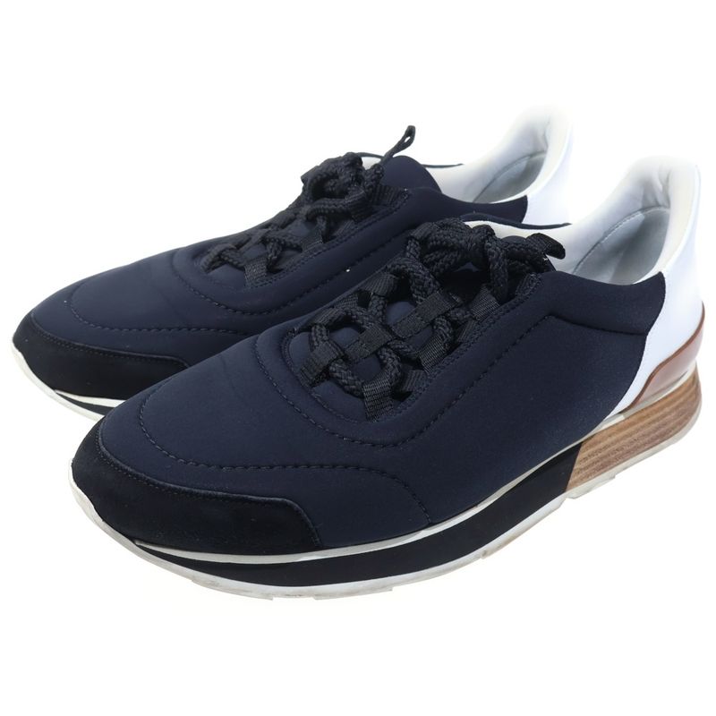 Hermes Miles Leather Cut Replacement Low Cut Sneakers Shoes Navy 40.5