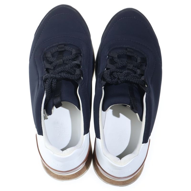 Hermes Miles Leather Cut Replacement Low Cut Sneakers Shoes Navy 40.5