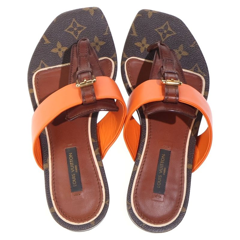 Louis Vuitton Monogram Leather Thong Sandals Brown Orange