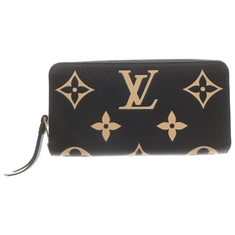 Louis Vuitton Monogram Empreinte Zippy Wallet Card Case Black Beige Leather Gold
