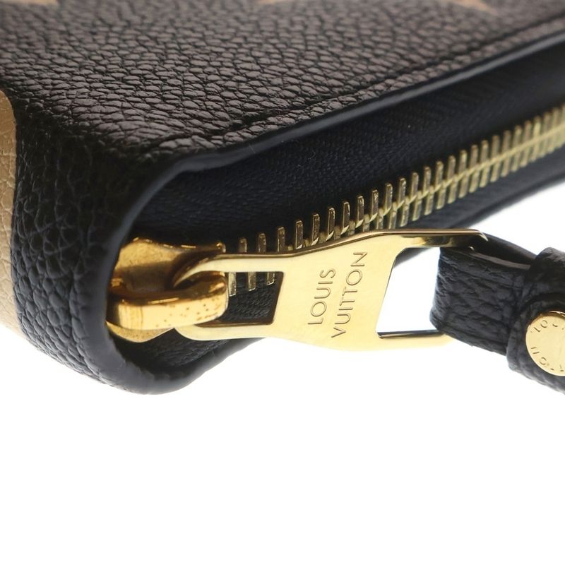 Louis Vuitton Monogram Empreinte Zippy Wallet Card Case Black Beige Leather Gold
