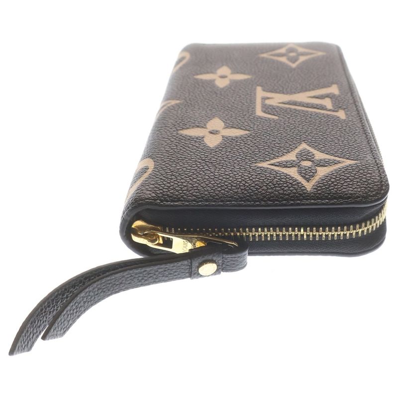 Louis Vuitton Monogram Empreinte Zippy Wallet Card Case Black Beige Leather Gold