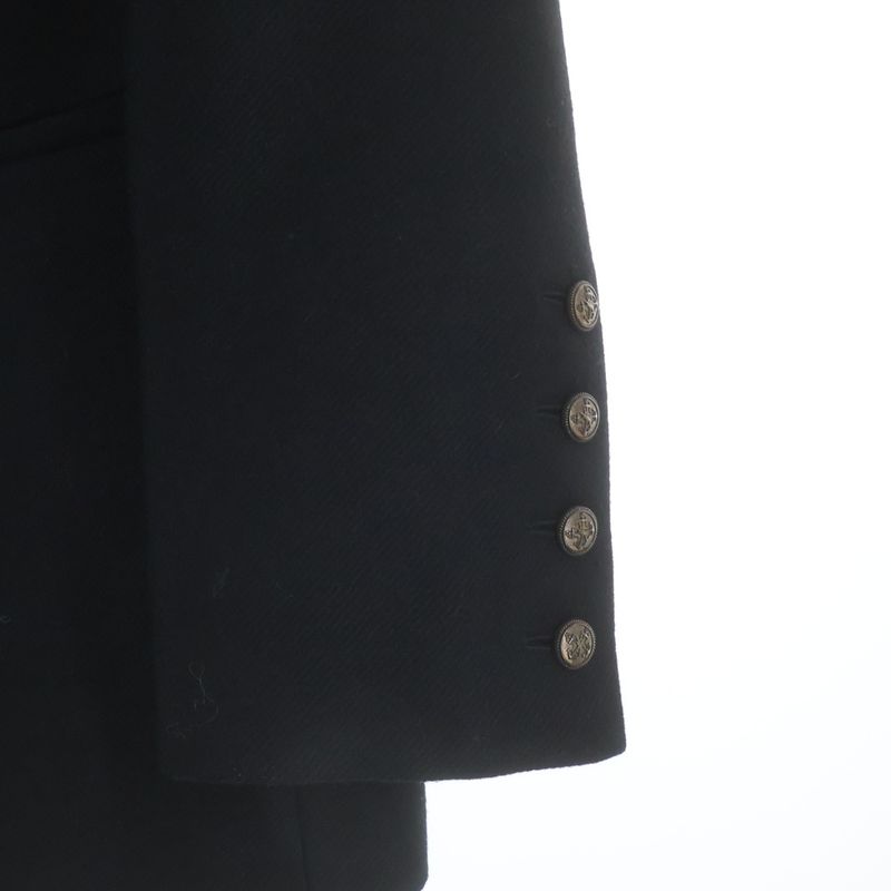 Saint Laurent Paris Silk Metal Button Double Breasted Middle Coat Black