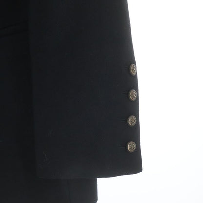 Saint Laurent Paris Silk Metal Button Double Breasted Middle Coat Black