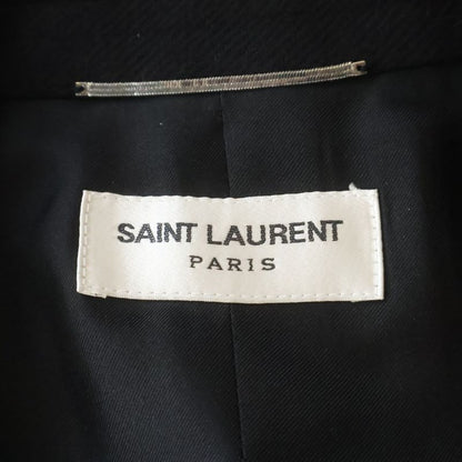 Saint Laurent Paris Silk Metal Button Double Breasted Middle Coat Black