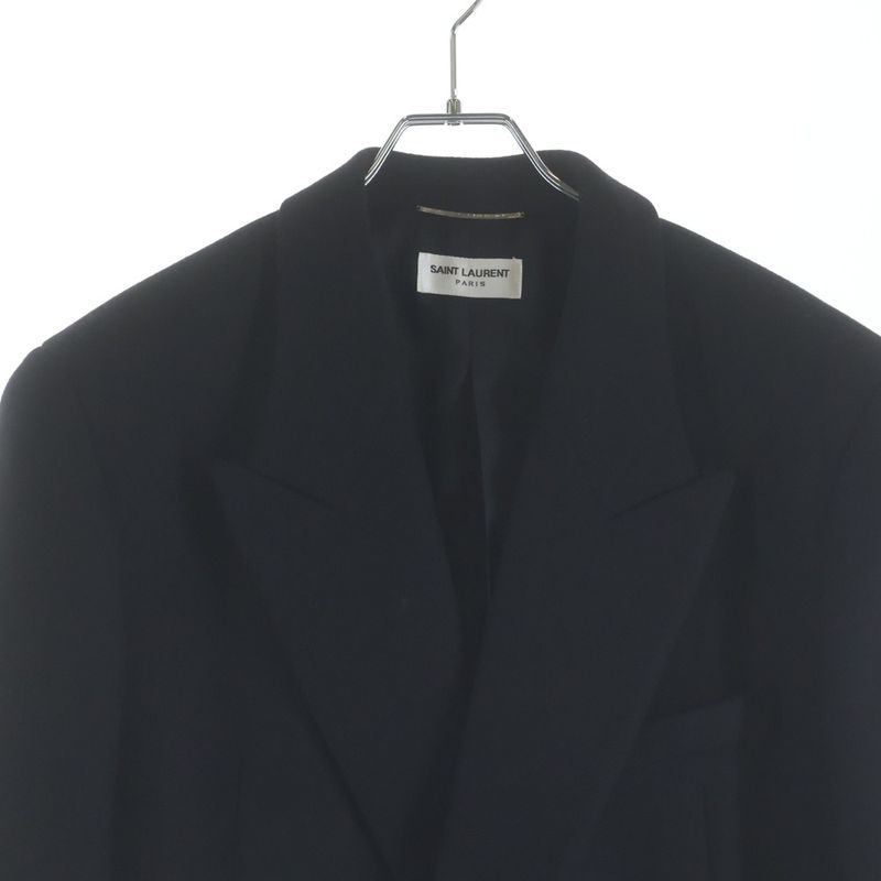 Saint Laurent Paris Silk Metal Button Double Breasted Middle Coat Black