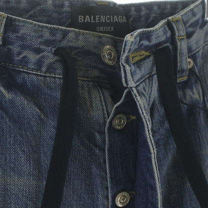 Balenciaga Oversize Baggy Denim Pants Distressed Drawstring Button Fly Indigo