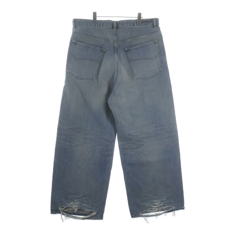 Balenciaga Oversize Baggy Denim Pants Distressed Drawstring Button Fly Indigo