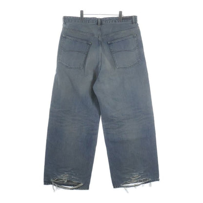 Balenciaga Oversize Baggy Denim Pants Distressed Drawstring Button Fly Indigo