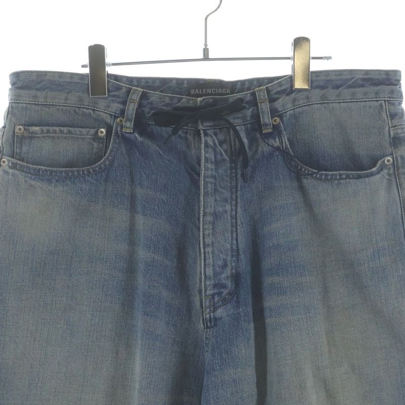 Balenciaga Oversize Baggy Denim Pants Distressed Drawstring Button Fly Indigo