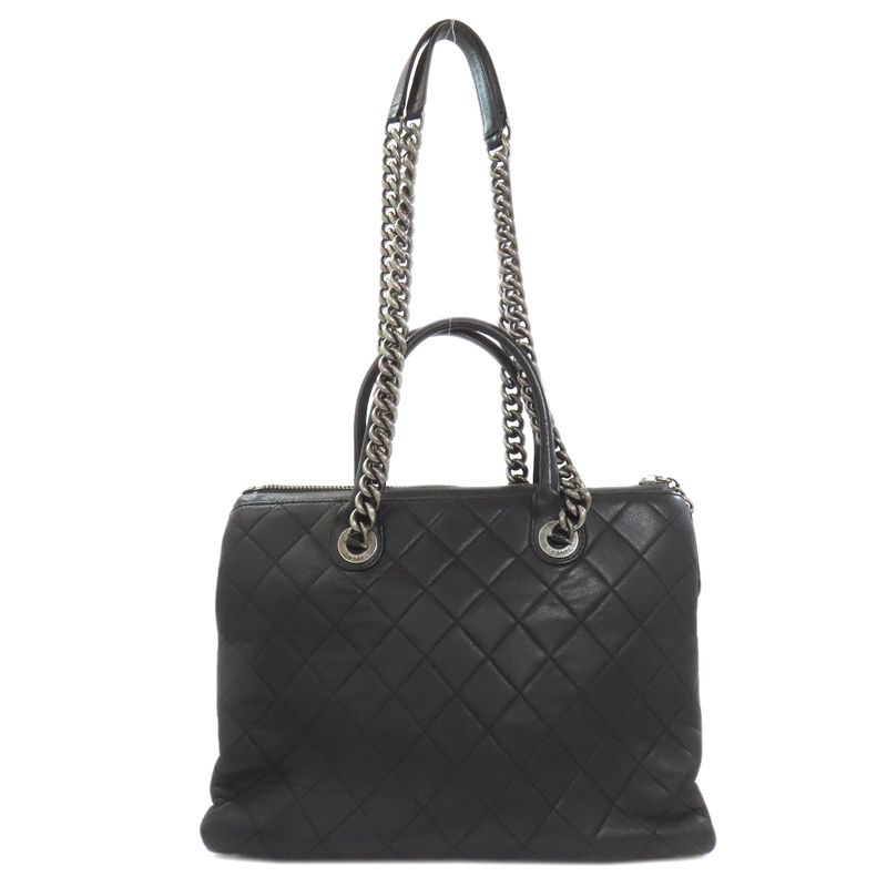 Chanel Quilted 2-Way Silver Tote Calf