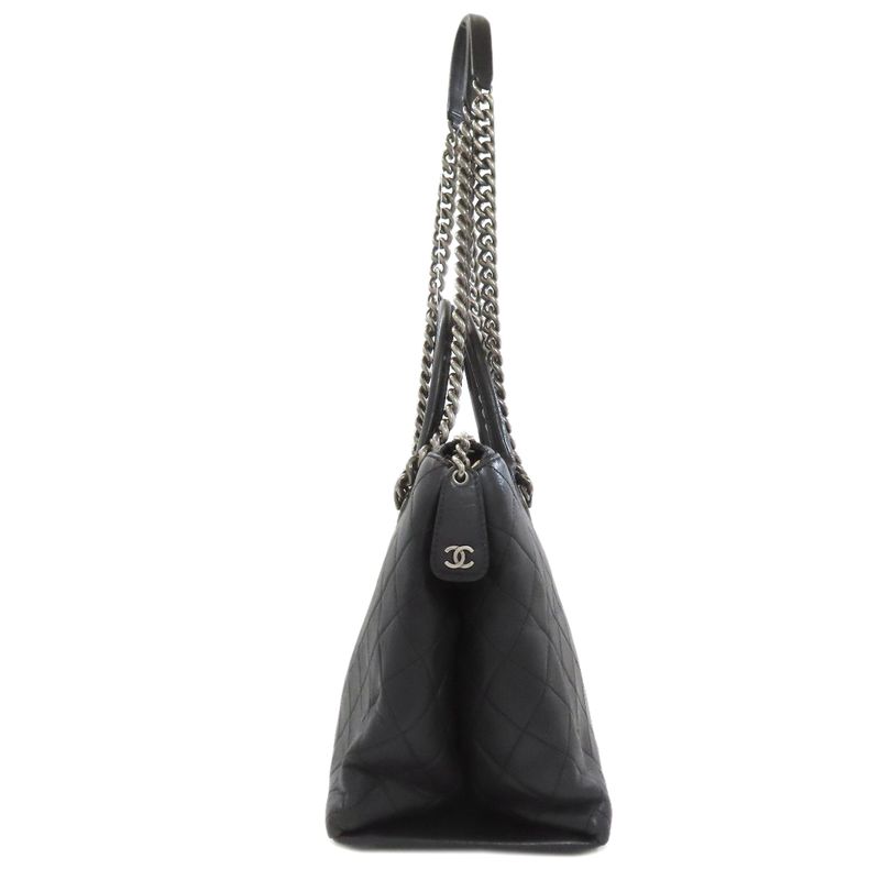 Chanel Quilted 2-Way Silver Tote Calf