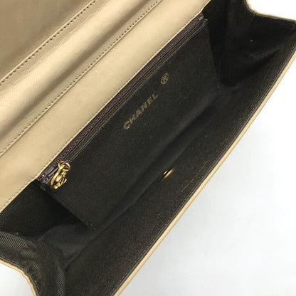 Chanel CC Logo Moon Turnlock Chain Shoulder Bag Lambskin Beige