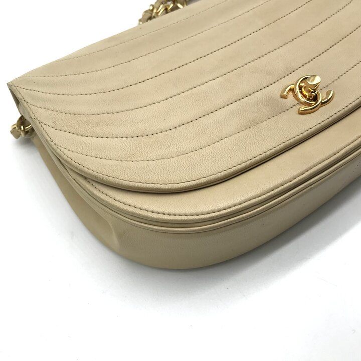Chanel CC Logo Moon Turnlock Chain Shoulder Bag Lambskin Beige