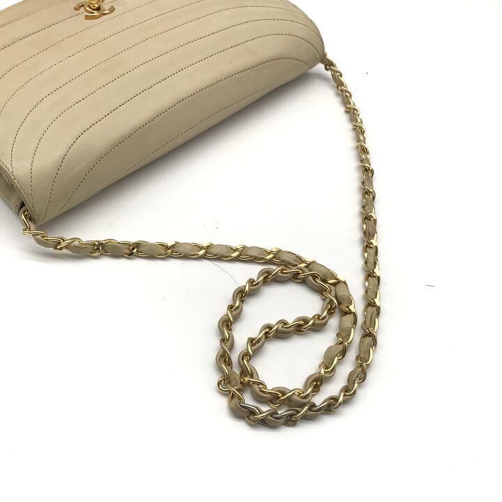 Chanel CC Logo Moon Turnlock Chain Shoulder Bag Lambskin Beige
