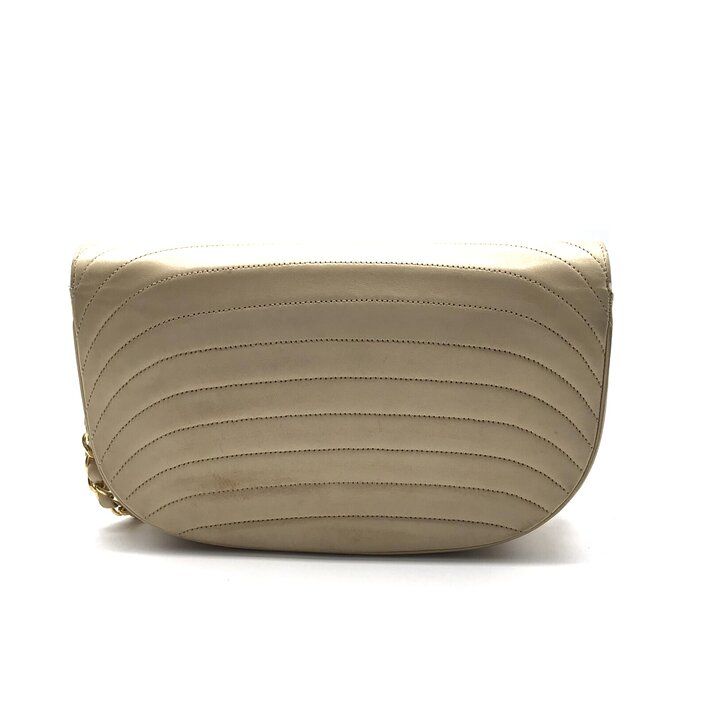 Chanel CC Logo Moon Turnlock Chain Shoulder Bag Lambskin Beige