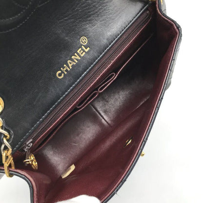 Chanel Mini Quilted CC Logo Turnlock Chain Shoulder Bag Lambskin Black