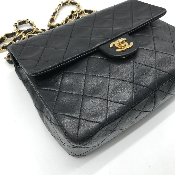 Chanel Mini Quilted CC Logo Turnlock Chain Shoulder Bag Lambskin Black