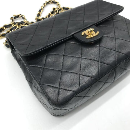 Chanel Mini Quilted CC Logo Turnlock Chain Shoulder Bag Lambskin Black