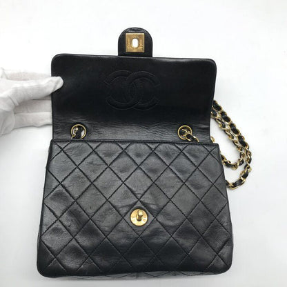 Chanel Mini Quilted CC Logo Turnlock Chain Shoulder Bag Lambskin Black