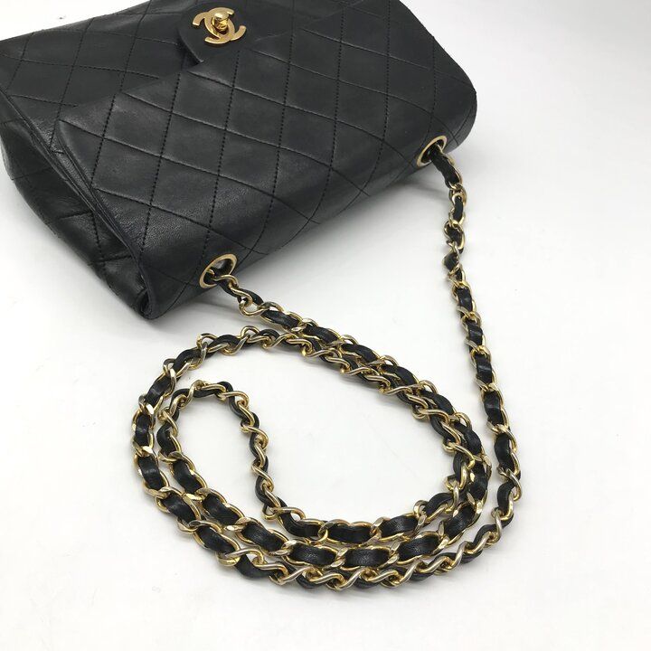Chanel Mini Quilted CC Logo Turnlock Chain Shoulder Bag Lambskin Black