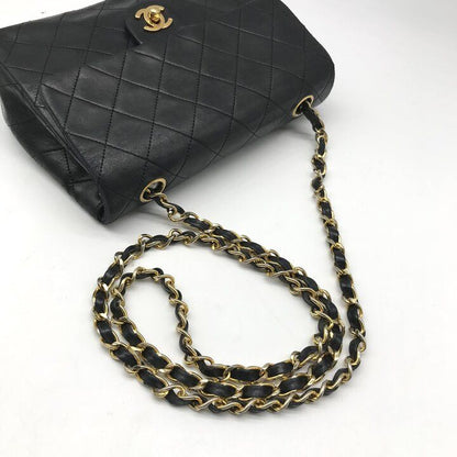 Chanel Mini Quilted CC Logo Turnlock Chain Shoulder Bag Lambskin Black