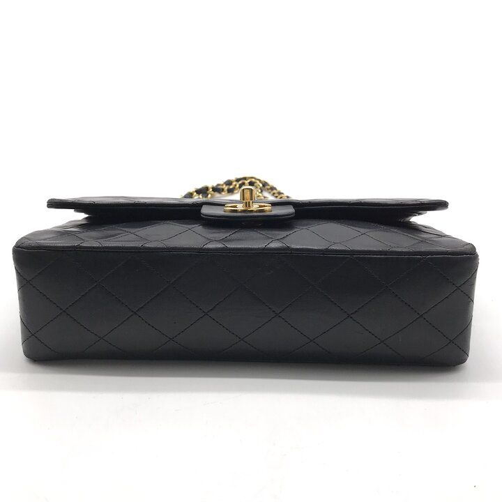 Chanel Quilted 25 CC Logo Double Flap Chain Shoulder Bag Lambskin Black