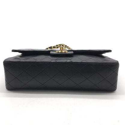 Chanel Quilted 25 CC Logo Double Flap Chain Shoulder Bag Lambskin Black