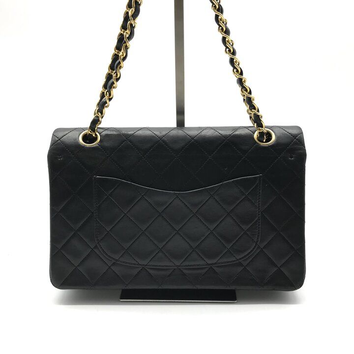 Chanel Quilted 25 CC Logo Double Flap Chain Shoulder Bag Lambskin Black