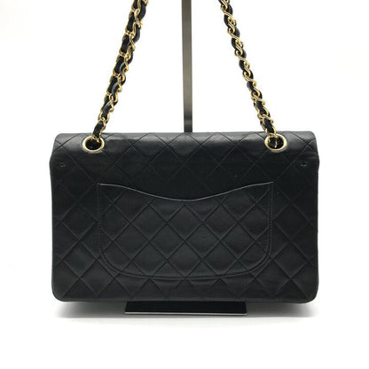 Chanel Quilted 25 CC Logo Double Flap Chain Shoulder Bag Lambskin Black
