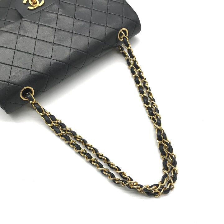 Chanel Quilted 25 CC Logo Double Flap Chain Shoulder Bag Lambskin Black